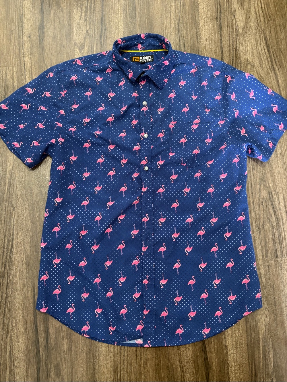 Men's Navy Short-Sleeve Flamingo Print Shirt
